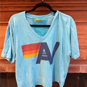 Aviator Nation Light Blue Tee with Sunset Graphic